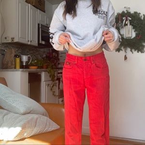 Red DKNY high waisted jeans